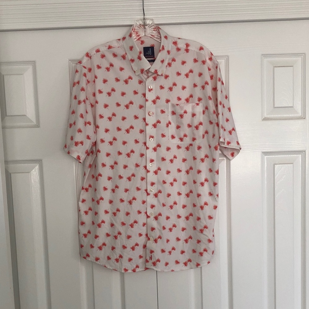 johnnie-O White Button Down Shirt with Red Palm Pattern